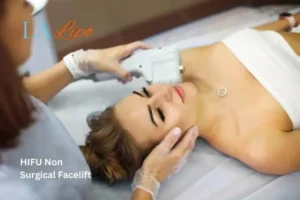 Woman having Hi-Fu to reduce wrinkles Kenilworth.