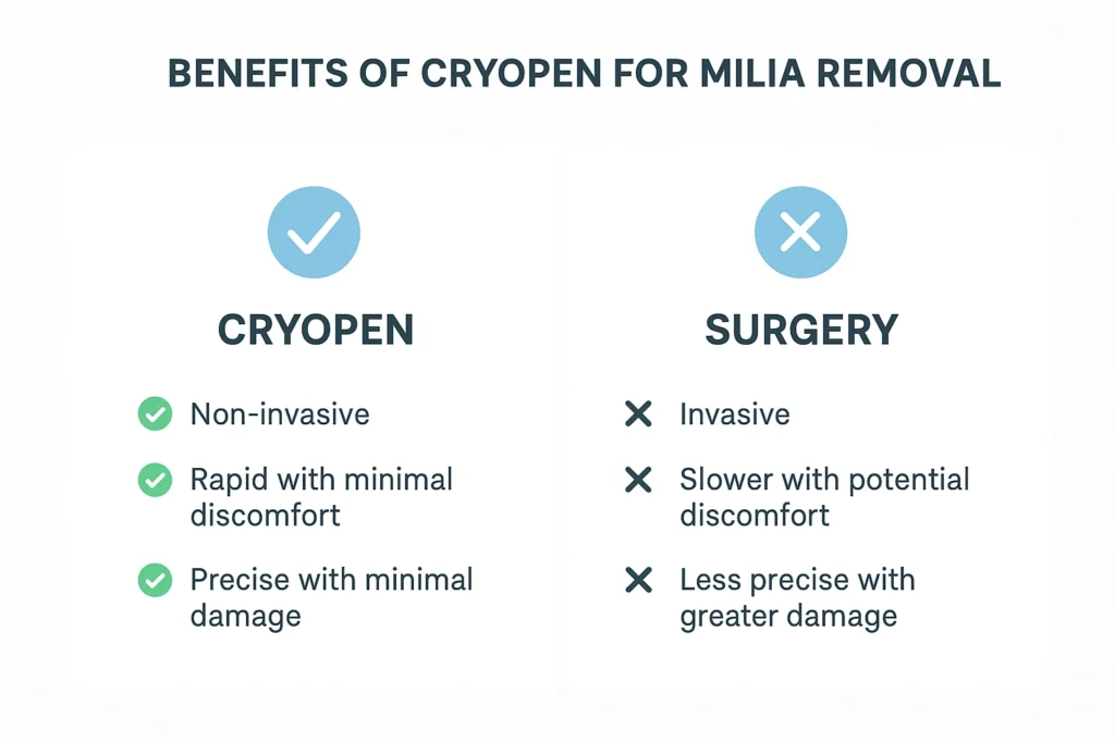 Benefits of cryopen for milia removal Kenilworth compared to surgical treatments.