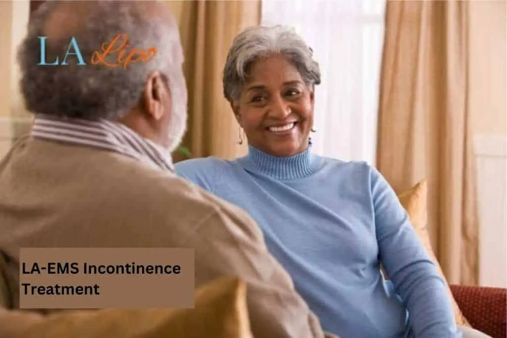 Couple sat smiling at each other - LA-EMS treatment Kenilworth