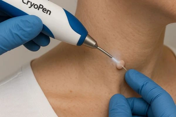 Person receiving cryotherapy Kenilworth for skin tag removal