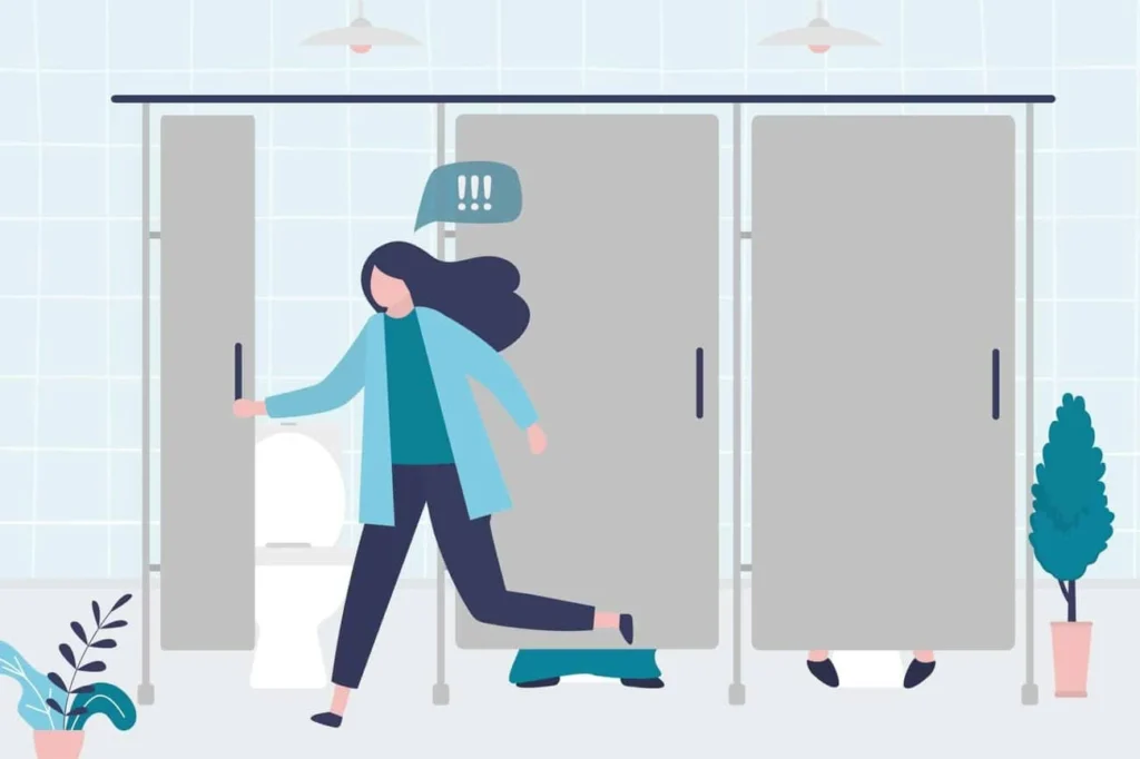 graphic of Urine incontinence Kenilworth woman running to the toilet.