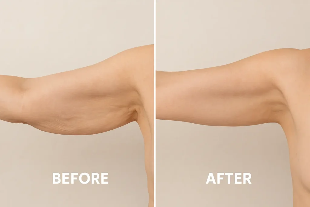 Picture of LA LIPO Kenilworth before and after results of skin tightening treatment on the upper arms.